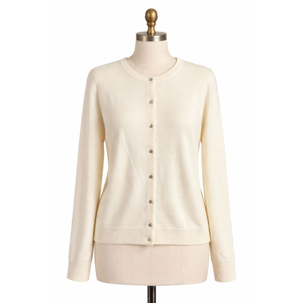 Jason Maxwell L Cream Button Front Cardigan Classic Preppy Soft Minimal Chic